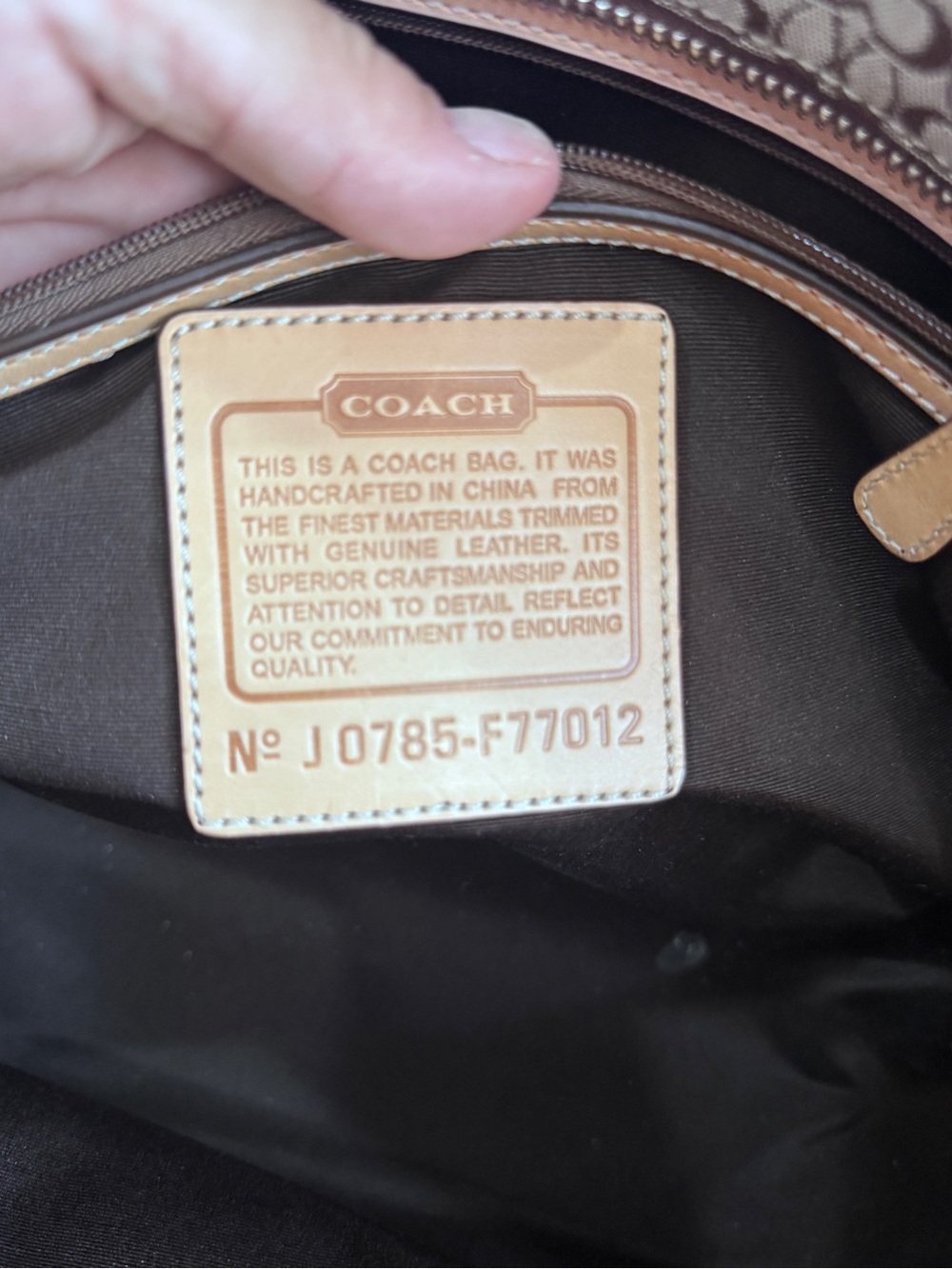Coach Brown Signature weekend Tote with Tan Trim and Leather Straps - Picture 6 of 7